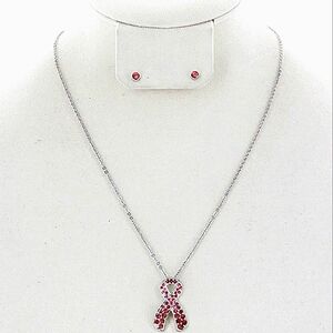 Breast Cancer Awareness and Memorial Necklace and Matching Earrings.